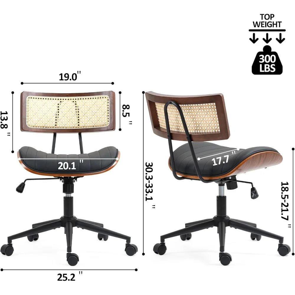 كرسي مكتب منزلي بعجلات، كرسي مكتب بارتفاع قابل للتعديل مع مسند ظهر من الخيزران، كرسي كمبيوتر دوار من الجلد، حديث بدون ذراع #2
