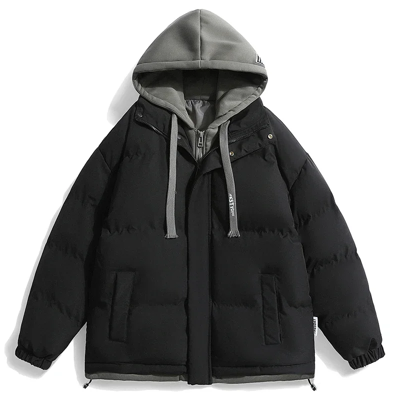 Men's Winter Leisure Fashion Trend Fake Two Piece Hooded Warm Cotton Clothes  Mens Jacket