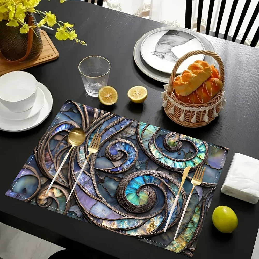 VIKAMA Abstract Spiral Shell Pattern Placemat Artistic Luxury Linen Heat Resistant Dining Table Mat for Modern Kitchen Decor
