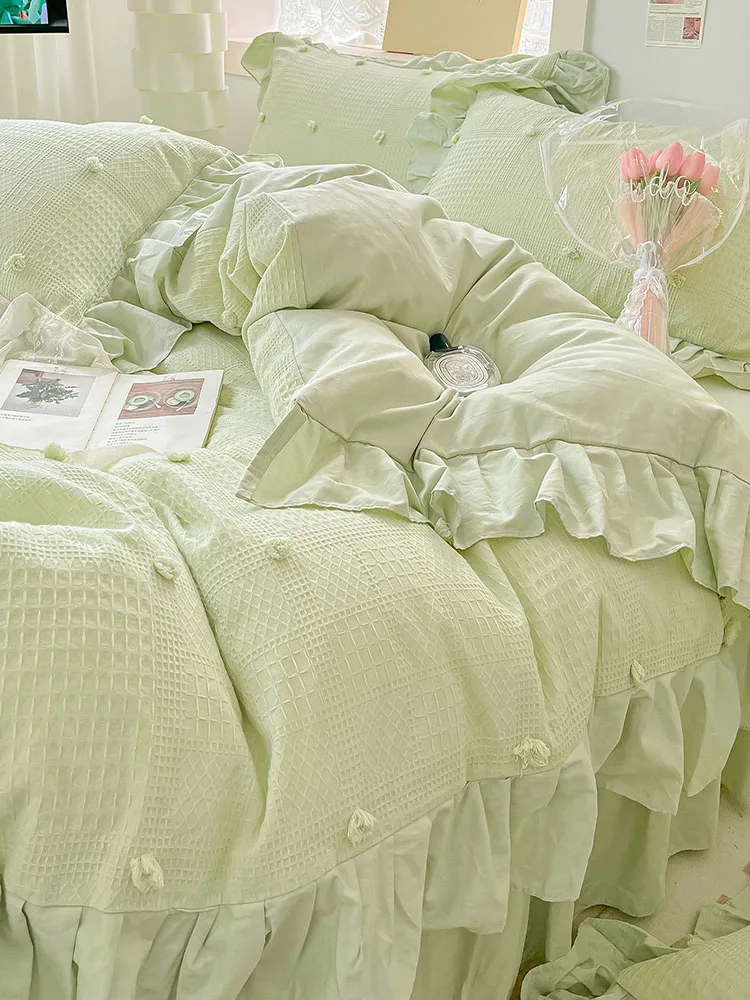 

Комплект постельного белья из чистого хлопка с французской цветочной вышивкой в стиле Принц Винд, пододеяльник, простыня, юбка для кровати, комплект из четырех предметов