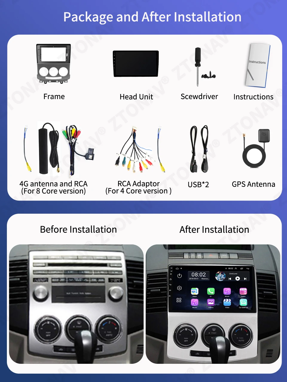 7862 Android Radio Car Media Player For Mazda 5 2 CR 2005 - 2010 Auto Headunit GPS Navi Carplay Android Auto Support 360 Camera