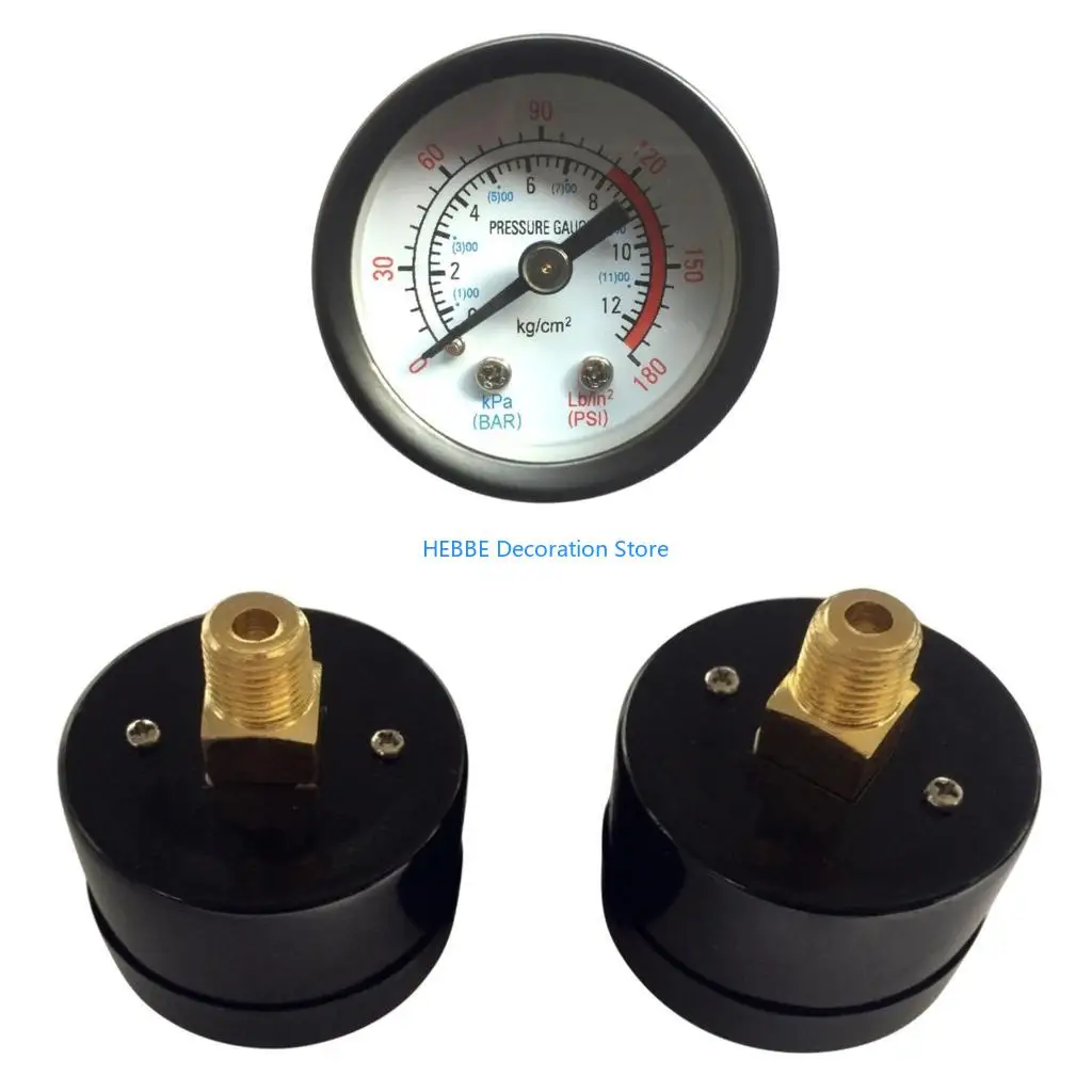 B0KC 0~180PSI Utility Air Pressure Gauge Fitting Connection for Air Compressor Water