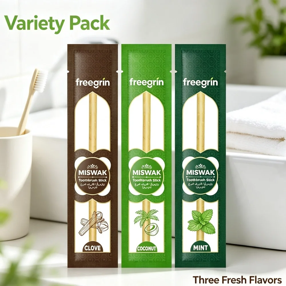 FREEGRIN 3 Mixed Flavors Miswak Sticks Toothbrush Natural Arabic Plants For Healthy Teeth Fresher Breath ( Mint & Clove Siwak