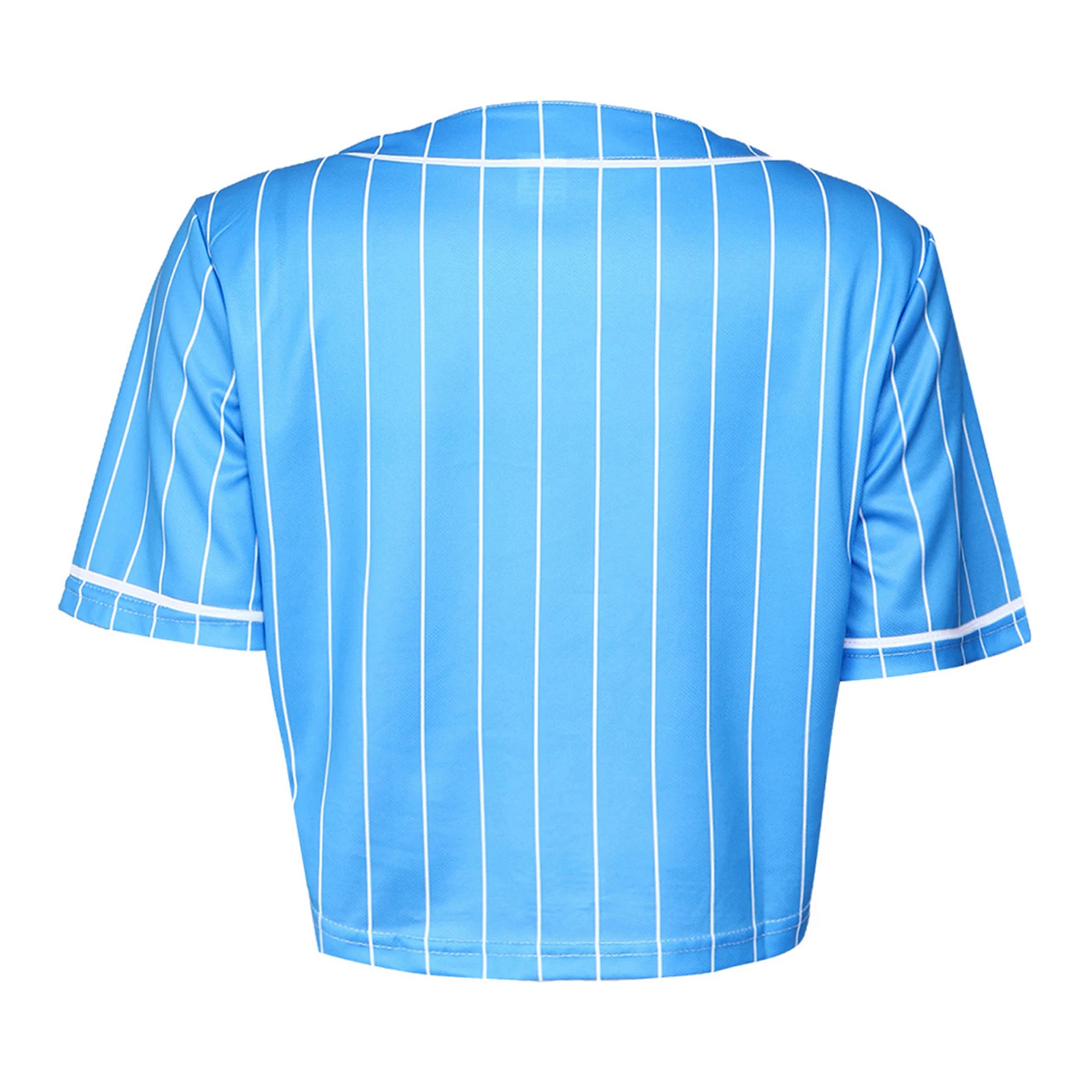 Women American-style Cropped Letters-printed Short Sleeve Buttons Stripes Baseball Tops for Casual Wear Cheerleading Ball Games