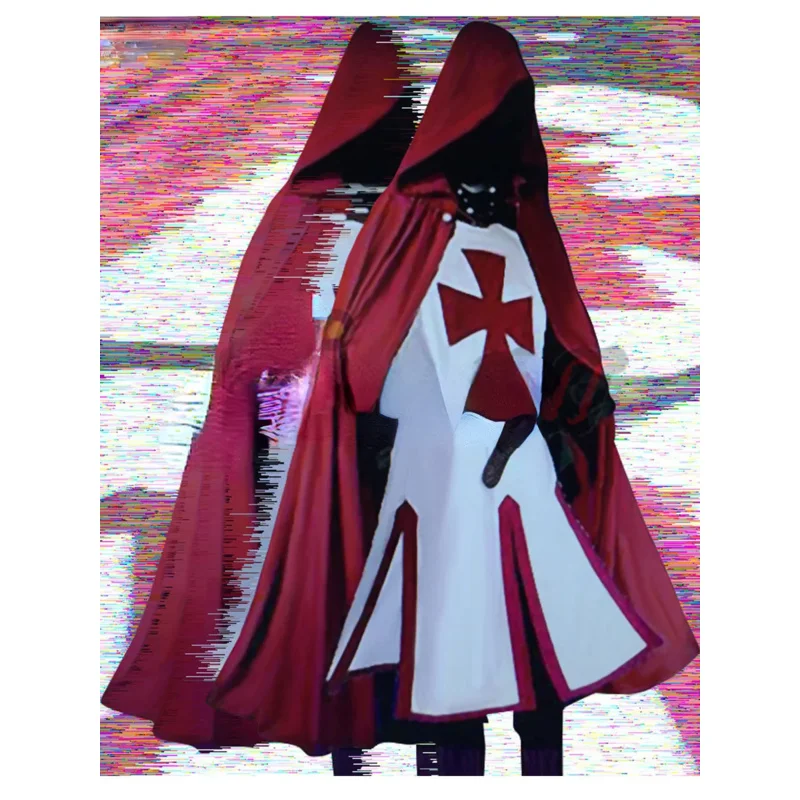 أأ ★   أردية لعب الأدوار في العصور الوسطى للرجال، فرسان الهيكل، معاطف صليبية، بلايز بأكمام قصيرة، إعادة تشكيل كوس جديد 2025