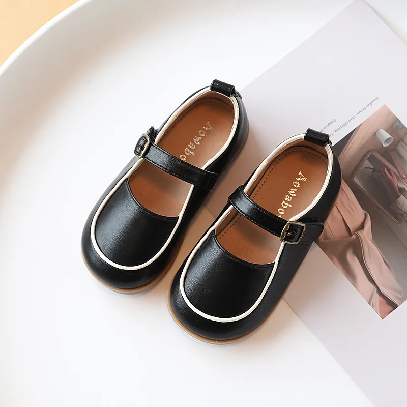 Zapatos de cuero para niñas, zapatos coreanos de suela suave, pequeños, pequeños y medianos, zapatos de princesa ligeros para niños