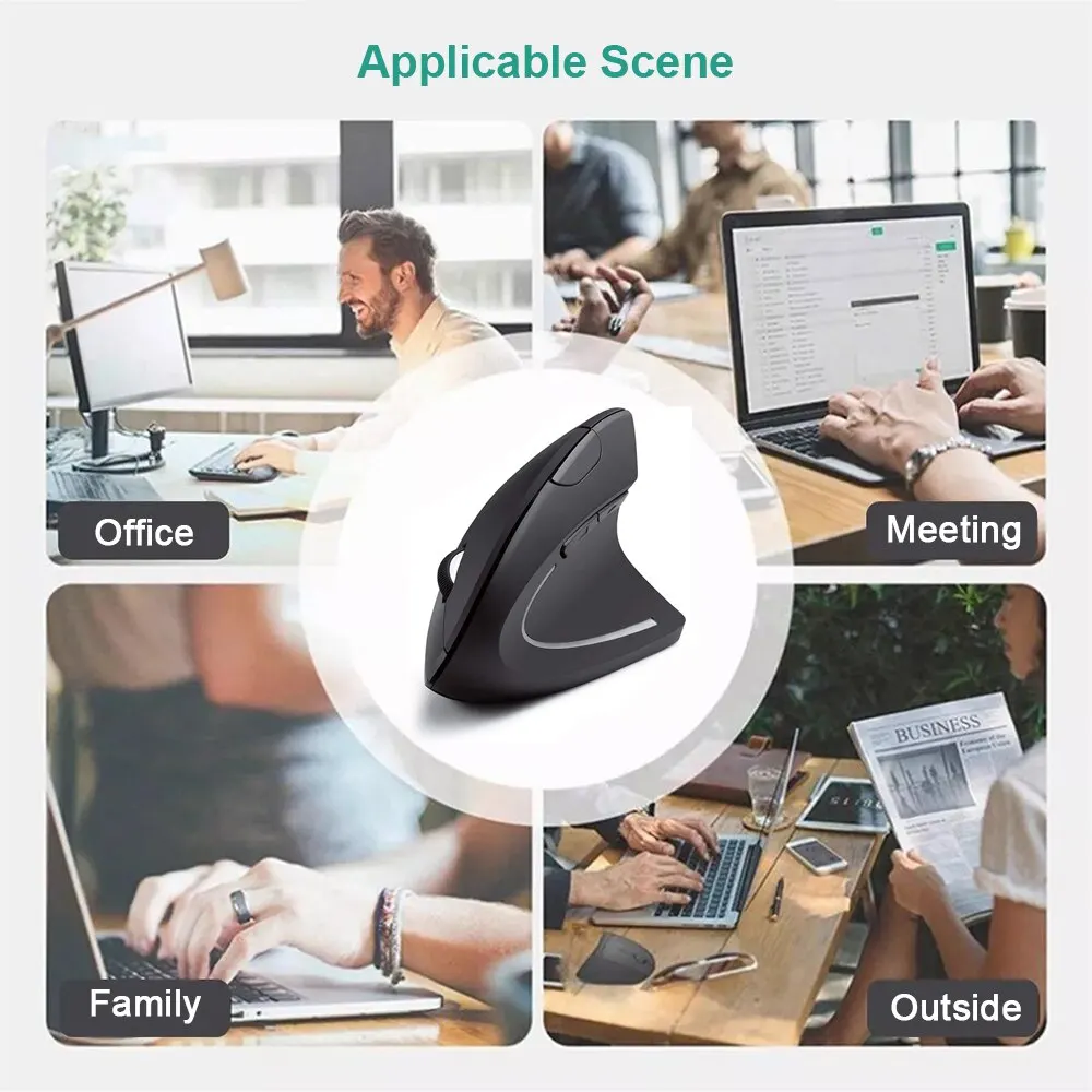 Mouse vertikal ergonomis 2.4GHz, Mouse optik nirkabel 3 DPI 800/1200/1600 dapat disesuaikan, 6 tombol untuk Laptop PC komputer Desktop