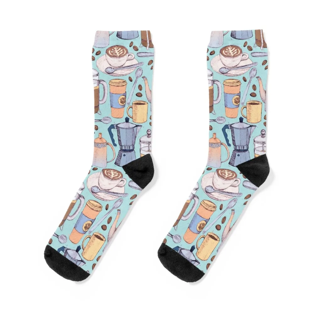 

Coffee Love on Blue Socks professional running essential Soccer anime Women's Socks Men's