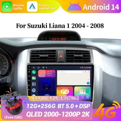 Android 14 Car Radio Multimedia Navigation For Suzuki Liana 1 2004-2008 Wireless Bluetooth Carplay Stereo Screen WIFI 2DIN