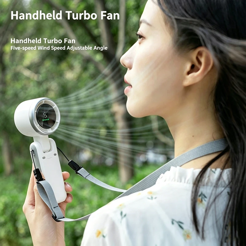 Picture 5: Rechargeable Turbo Handheld Fan Mini Foldable Digital Display Portable Neck Fan 5 Speeds Outdoor Travel Pocket Cooling Fan
