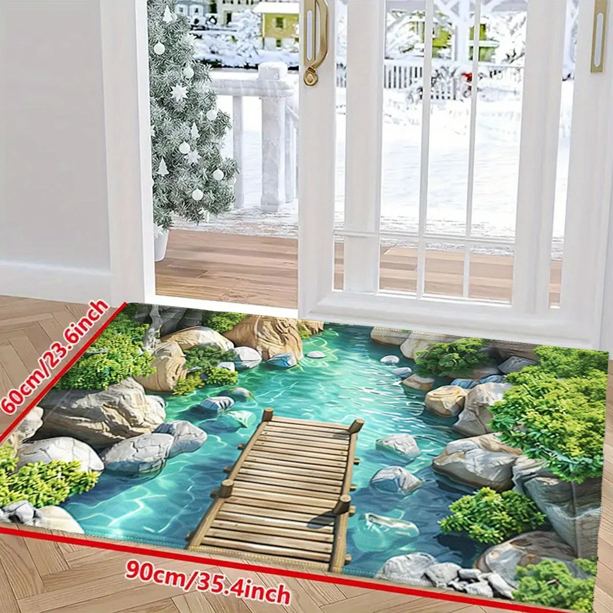 Waterproof Decorative Nature Stream River Floor Runner Mat Home Jungle Landscape Decor Anti Slip Area Rug Bath Mat