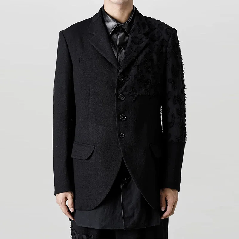 YOJI OOAK Design sense men's patchwork single breasted suit jacket special processing leopard print style 4 button top