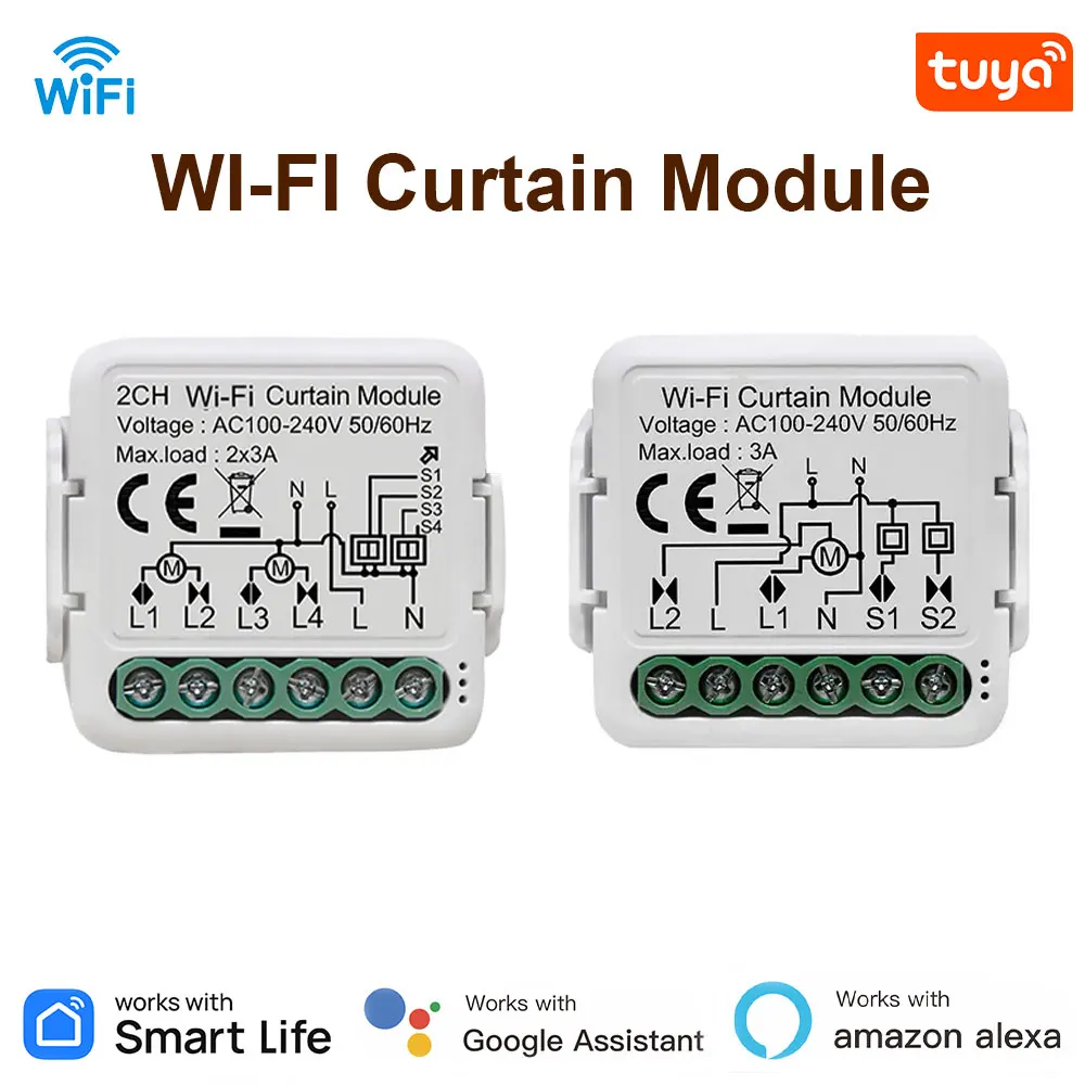 Tuya Smart Wi-Fi Curtain Switch Module for Electric Roller Shutter Blind Motor 1/2CH Works Alexa Hey Google