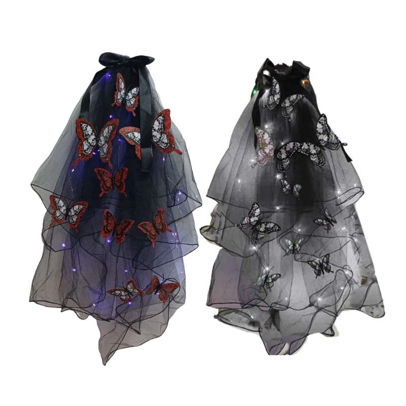 Light Up Halloween Skull Butterfly Veil Tulle Charm for Festival Theme Parties