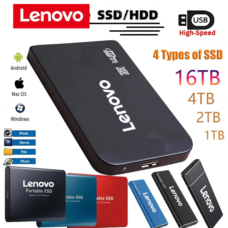 Lenovo External Hard Drive 1TB 2TB Portable SSD Solid State Hard Disk USB 3.1/Type-C High-Speed Storage Device for Laptops/Mac