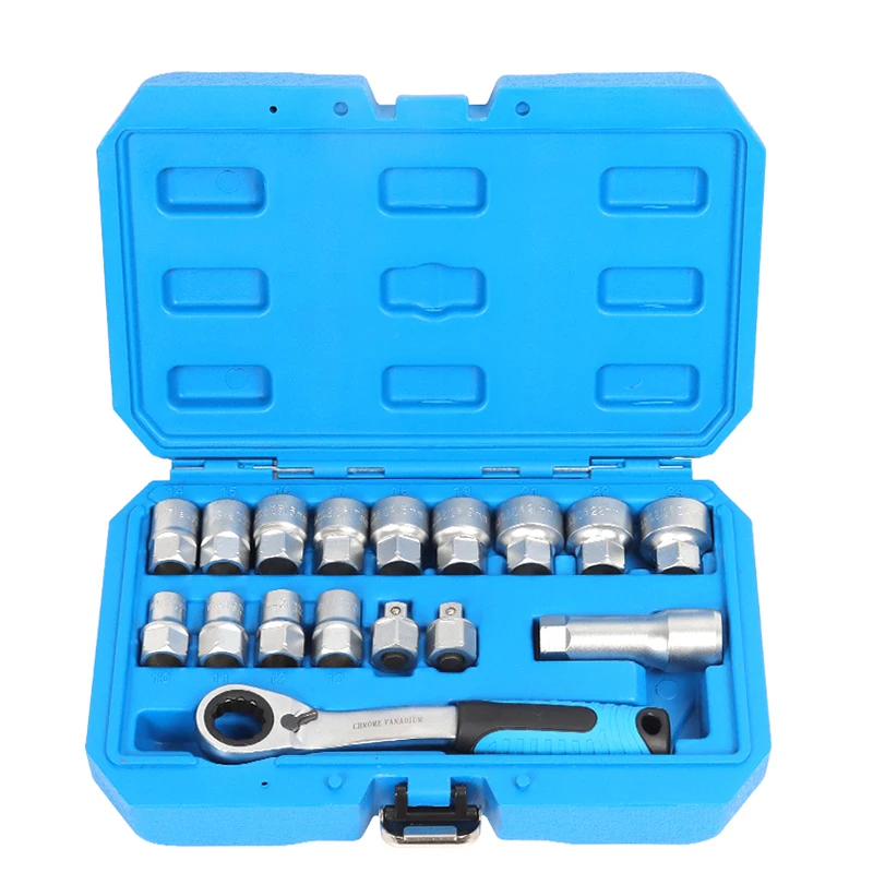 17Pcs Socket Ratchet Wrench Set Spanner Storage Case Mechanic Tool Drill Bit Socket for Bicycles Garage Car Trunk Home