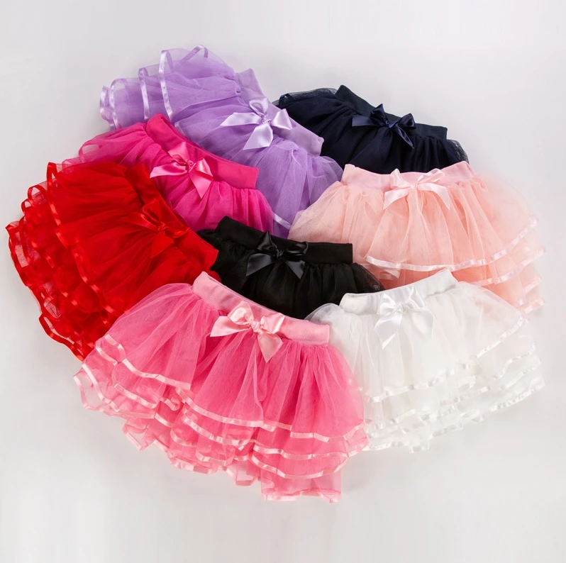 3-12Y Girl Tutu Skirt Tiered Ruffled Mesh Puffy Drape Hem Bow Elastic Waistband Dance Short Skirt Costume