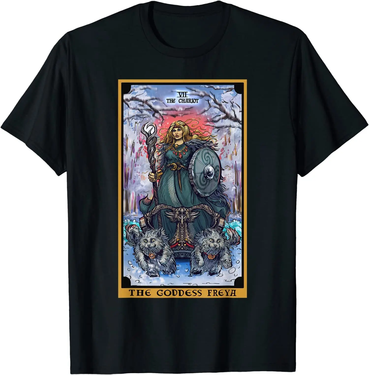 the Goddess Freyja Chariot Tarot Card Norse Pagan Witch T-Shirt