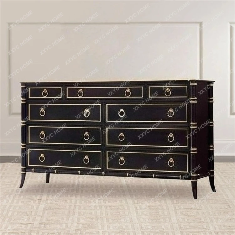 Y Light luxury chest of drawers black gold-painted foyer bedroom solid wood chest of drawers