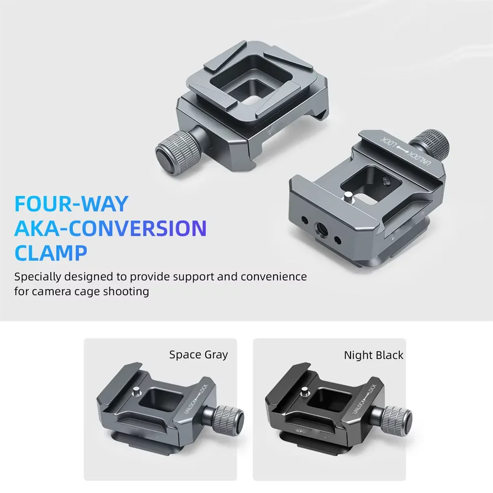 4-way Arca Clamp Quick Release AKKA Camera Mount QR Adapter for DSLR Camera Cage Tripod Slider Gimbal BallHead Monopod