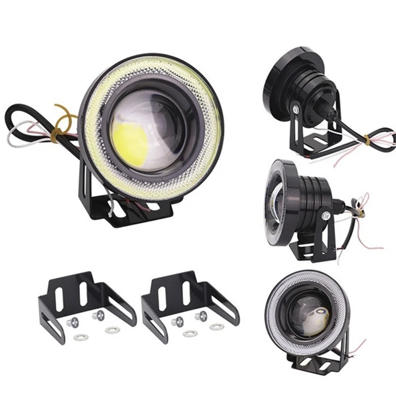 2.5\'\' 15W Car White COB LED Projector Angel Eyes Blue Ring DRL Fog Light Lamp