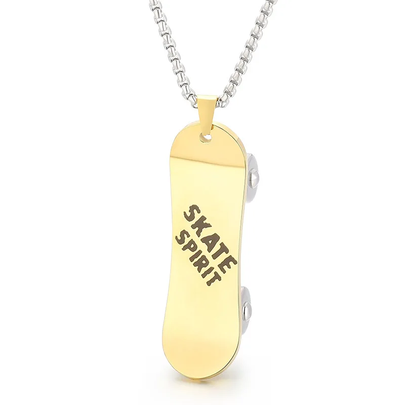 Punk Rock Solid Stainless Steel Skateboard Pendants Necklace For Men Jewelry Gold Black Silver Color Drop Shipping