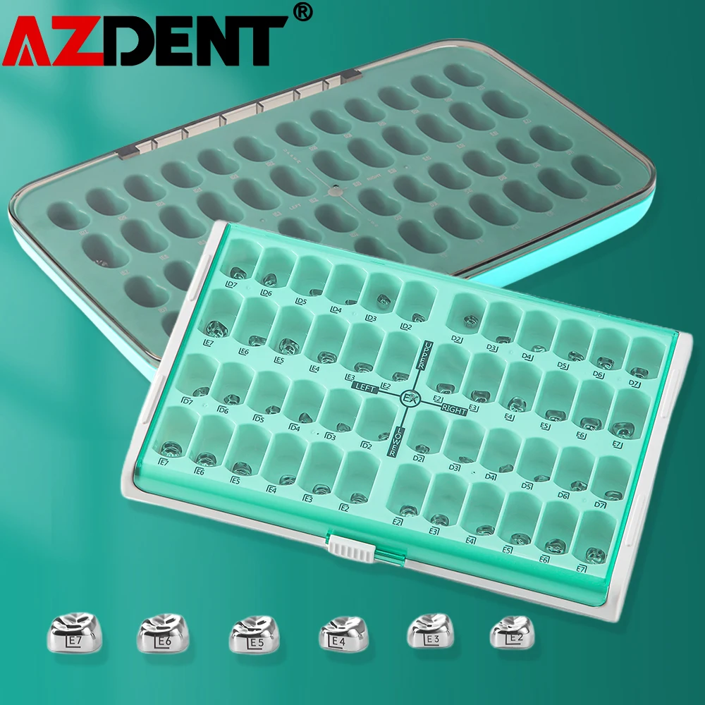 48 Pcs AZDENT Dental Primary Molar Crown Teeth Preformed Stainless Steel Kids Temporary Crowns Kit Dentistry Material Lab Tools