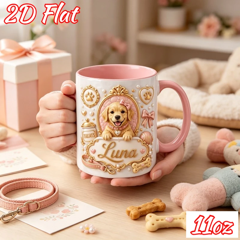 Personalized Dog Pet Theme Ceramic Mug 11oz Custom Name 2D Flat Print Gift for Dog Lover Pet Owner Golden Retriever Fan Birthday