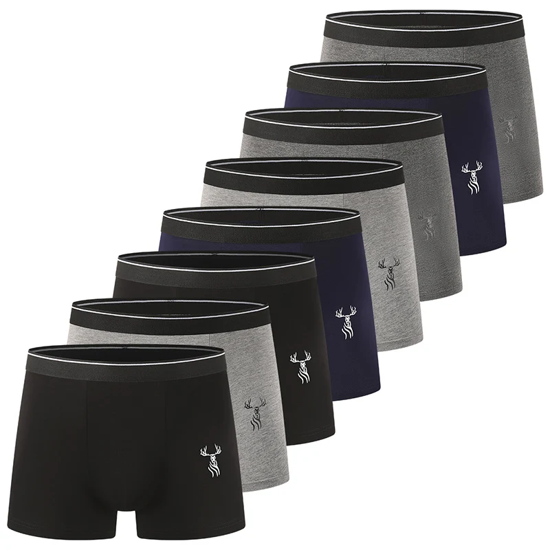

8-Piece Set Of Men's Underwear Boxer Shorts Youth Deer Head Print Solid Color Multifunctional Comfortable Casual And Trendy