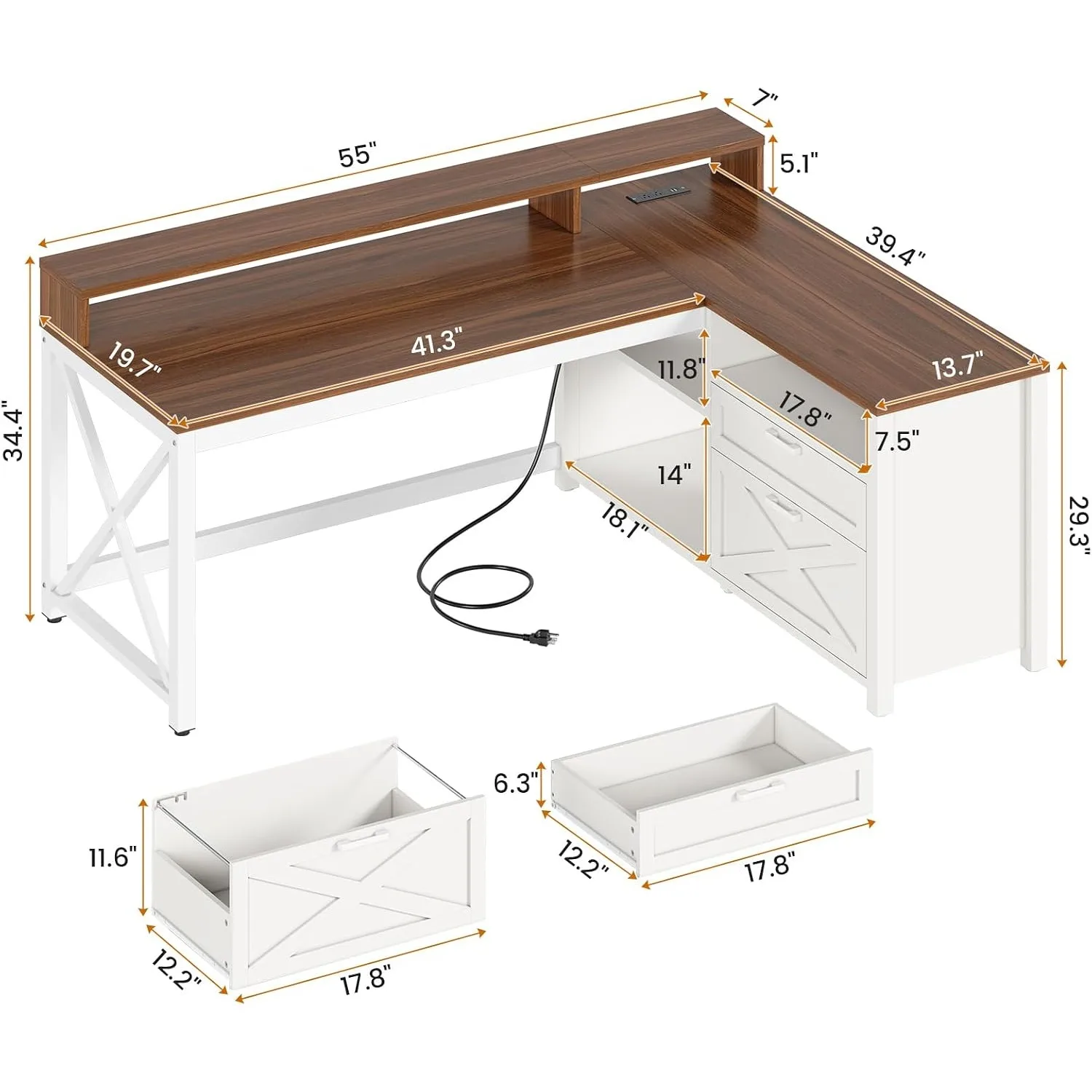 Farmhouse L Shaped Desk, 55