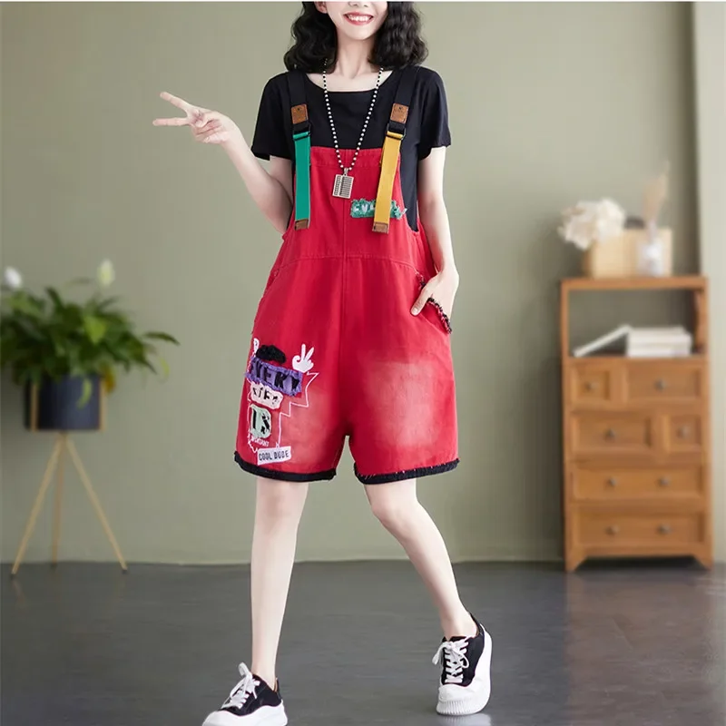 

Denim Jumpsuits for Women Tops Casual Playsuits Vintage Loose Flash Wide Leg Shorts Rompers One Piece Outfits Female Clothing