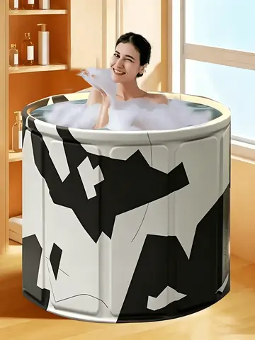 1PC Foldable Bath Tub, 80x66cm Large Capacity Portable Bathtub, PVC & Pearl Cotton Collapsible Soaking Tub, Freestanding Folding