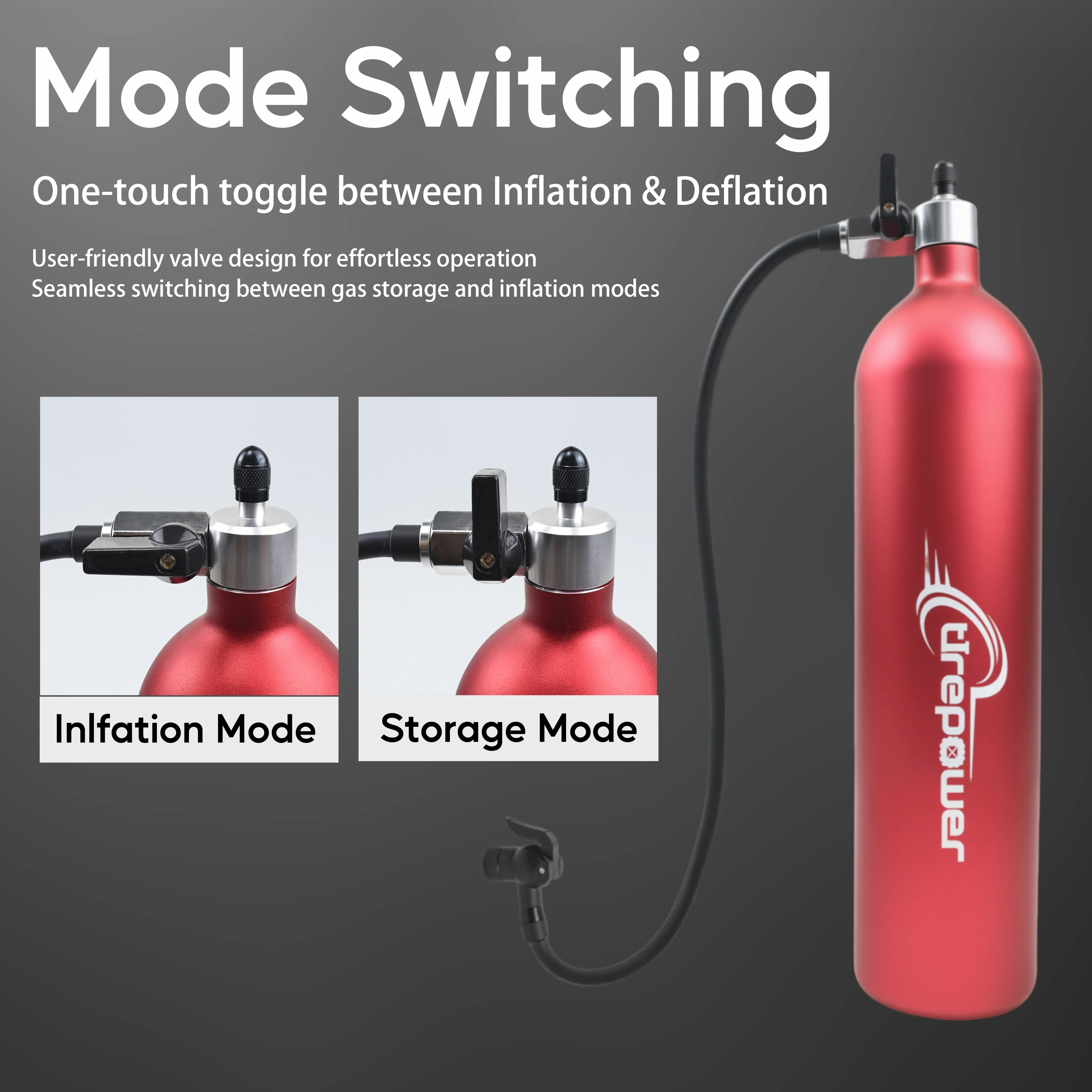 Aluminum Alloy Red Tubeless Pump Tire Inflator Tyre Air Booster Bottle With Valve Gas Cylinder 1.3L Fit For MTB Road Bike - Image 4