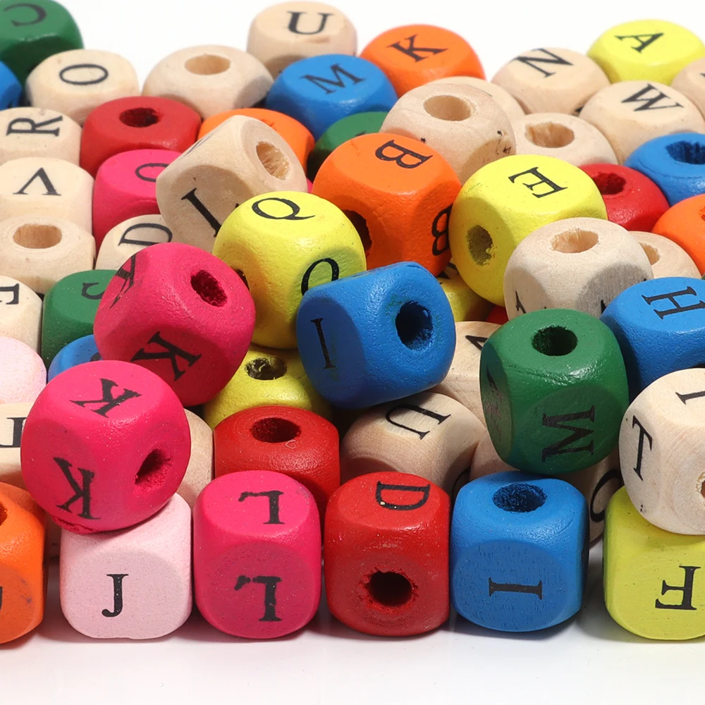 100pcs/lot Square Letter Natural Wood Beads 8/10mm Wooden Alphabet Beads for DIY Bracelet Necklace Name Jewelry Making Supplies