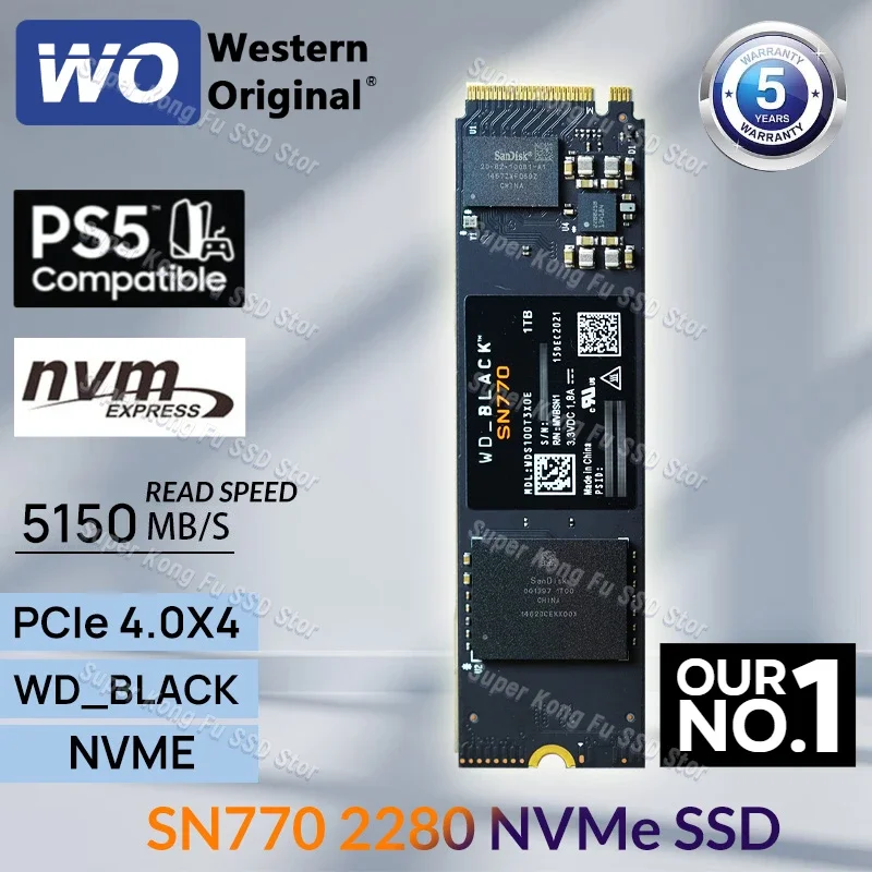 

FOR Western Dragon 2280 SN770 SSD WD Black NVMe M.2 SSD 2TB 1TB 500GB PCIe 4.0 Gen 4 for Laptop Computer Mini PC PS5 Notebook