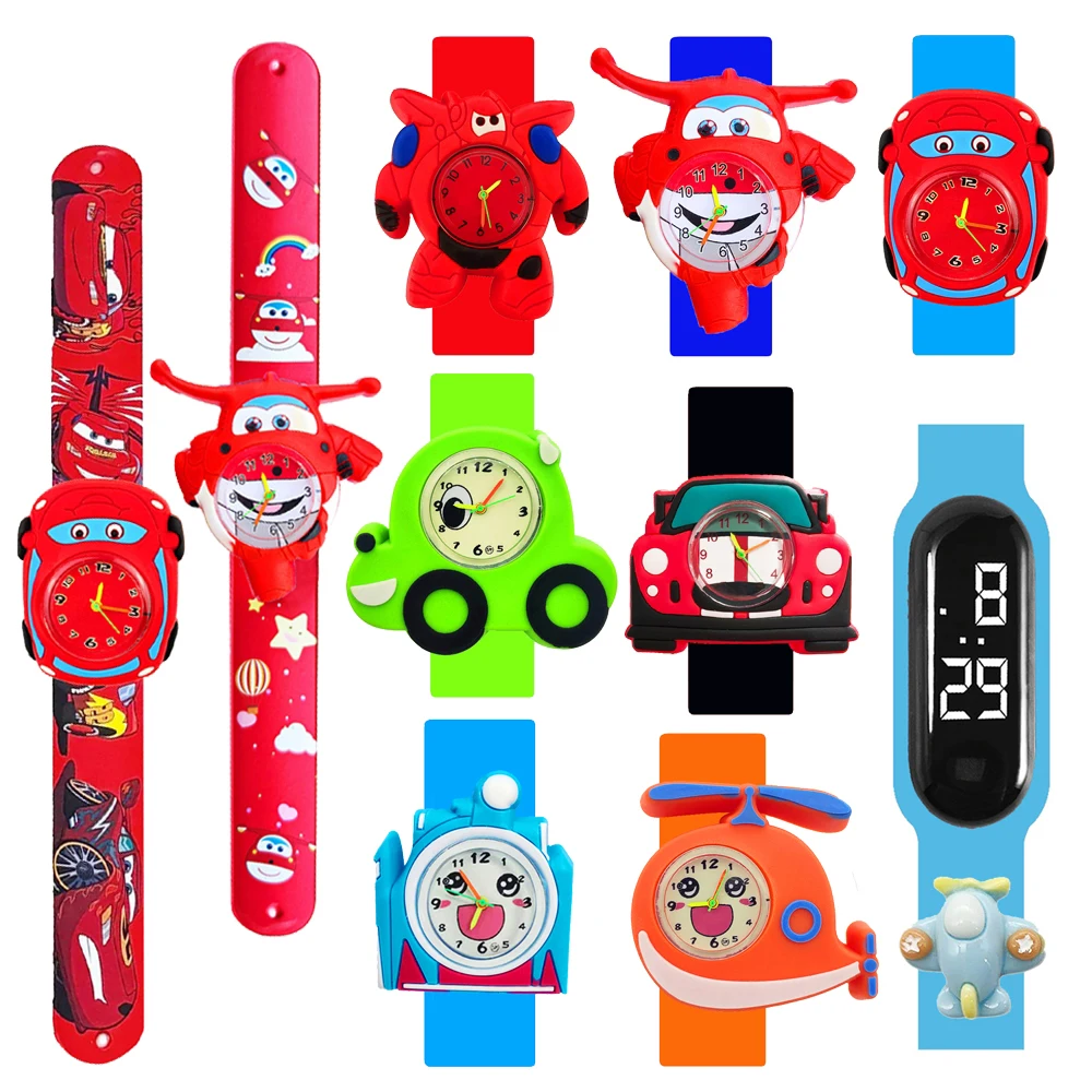 Cartoon Car Airplane Toy Bracelet Children Learn Time Watches Kindergarten Party Event Gifts 2-15 Years Old Kids Watch for Boys