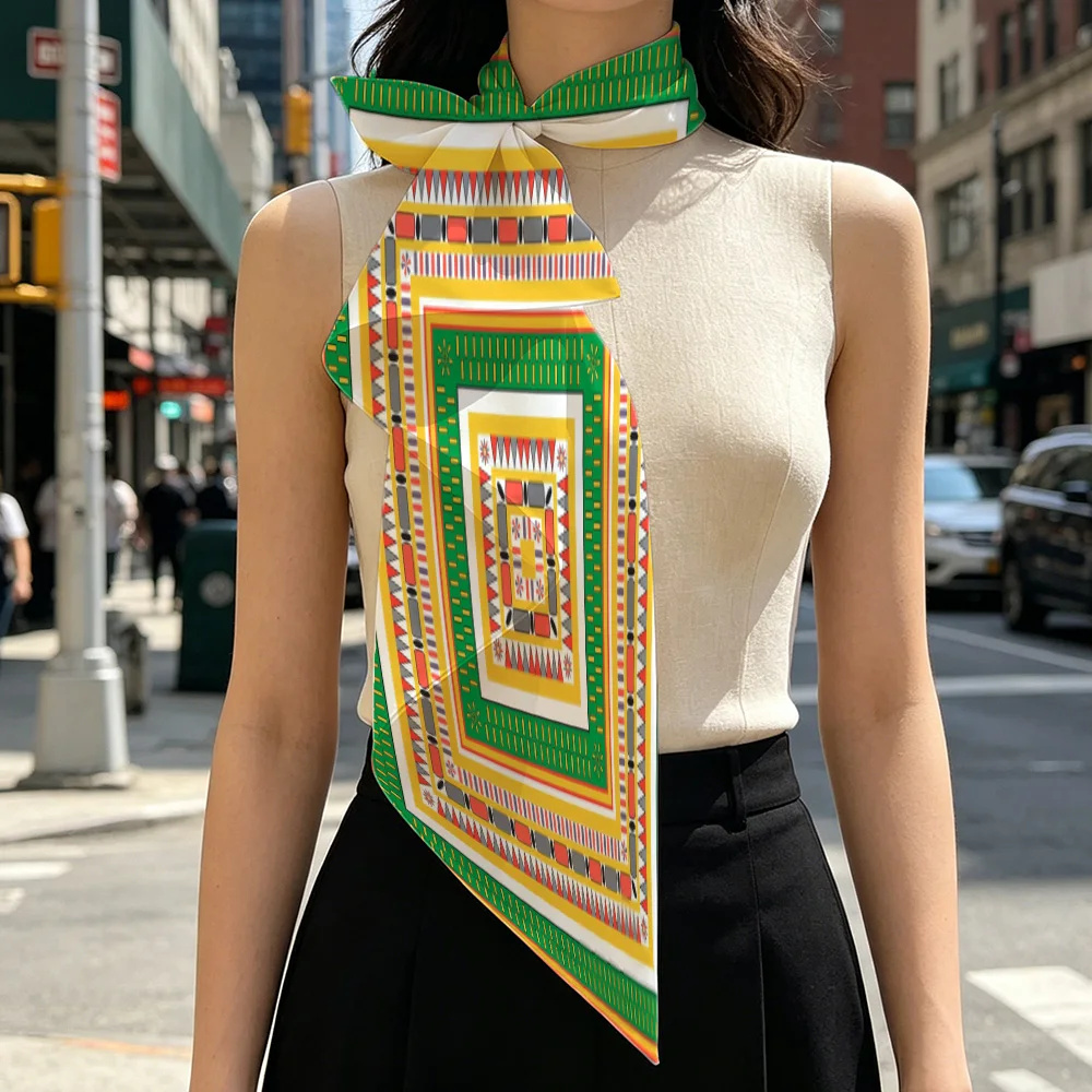 

Multi-layer Geometric Frame Bandana, Soft Fashion Headscarf, Multipurpose Shawl Neck Scarf for Daily, Business & Casual Outfits