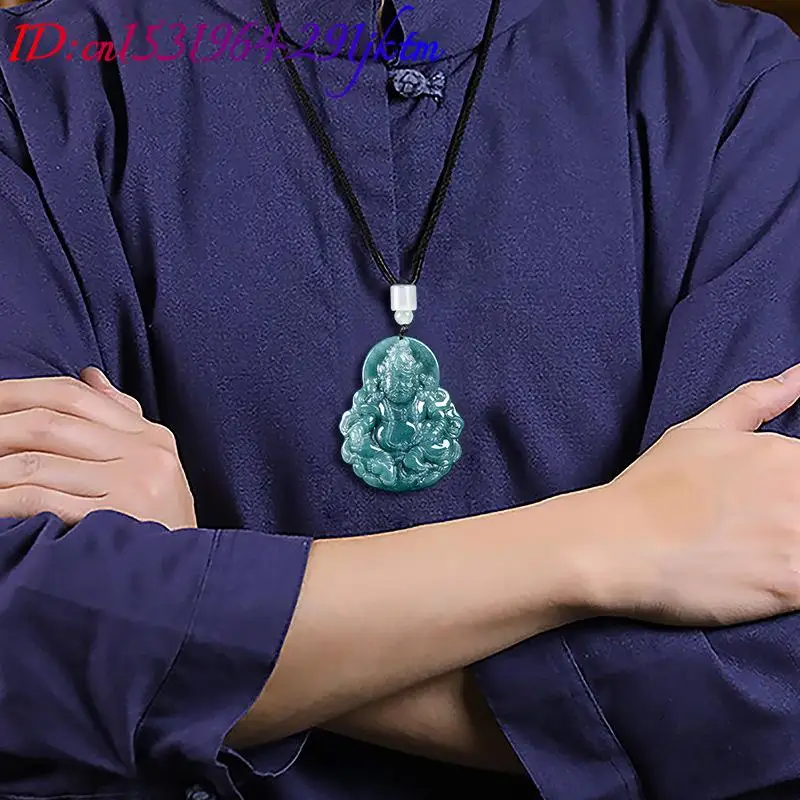 Burmese Jadeite Jambhala Pendant Necklace Luxury Designer Charm Burmese Jade Talismans Natural Gemstone Carved Amulet view 4