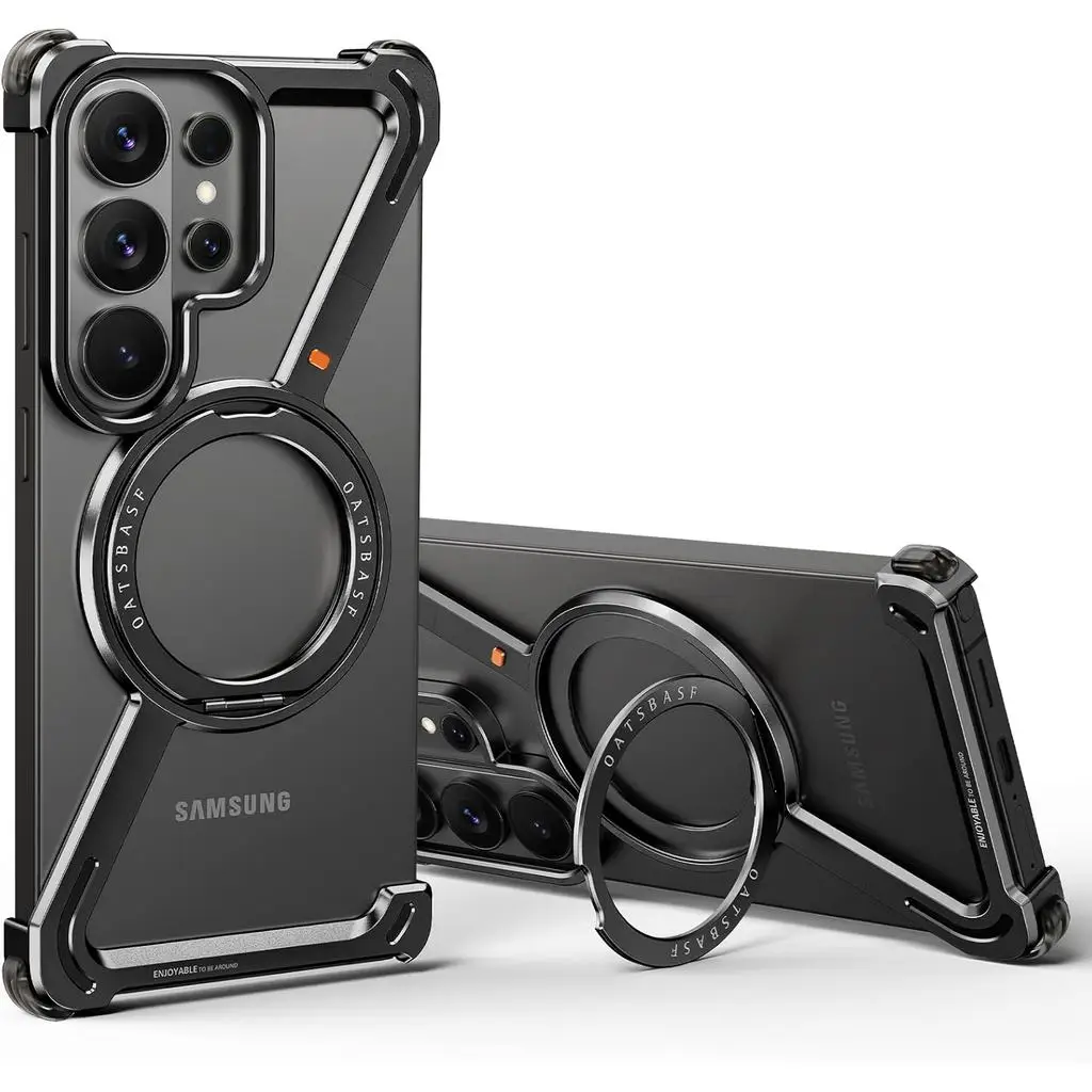 

OATSBASF Aluminum Metal Case for Samsung Galaxy S26 Ultra Rotation Kickstand Frameless Design Bumper Cover