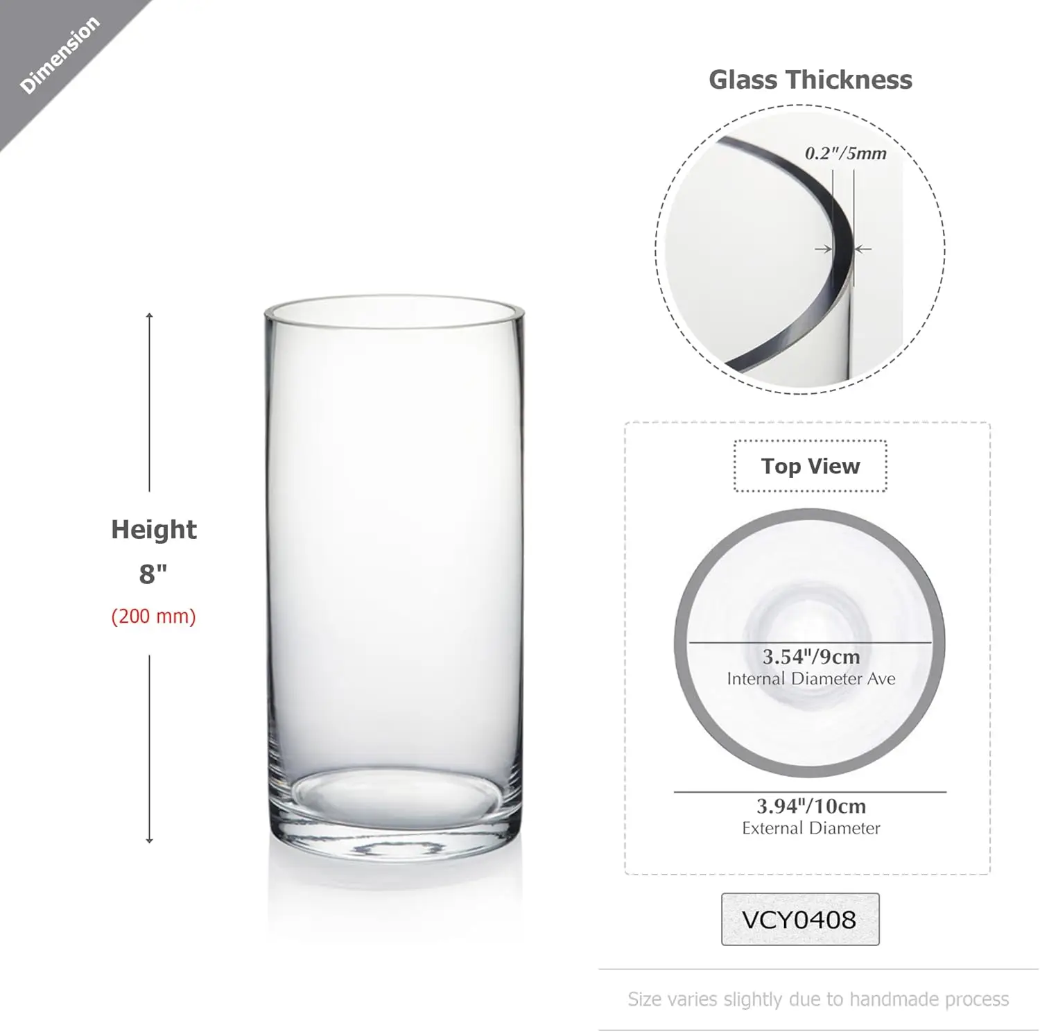 Quality Thick Weighted Clear Cylinder Glass Vases, 4