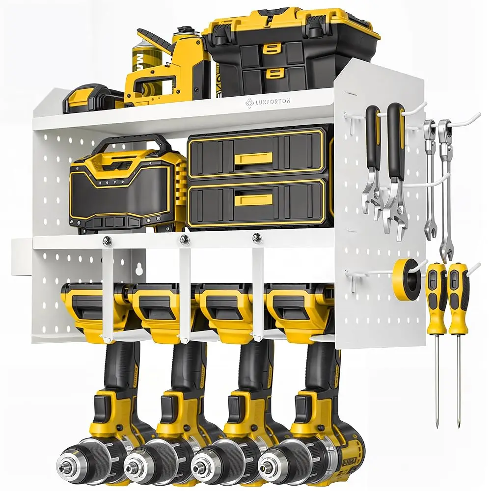 

Power Tool Organizer Wall Mount - 3 Layer Heavy Duty - Cordl Tool Organizer, 4 Drill Hanger, Modular Battery Tool Organizer