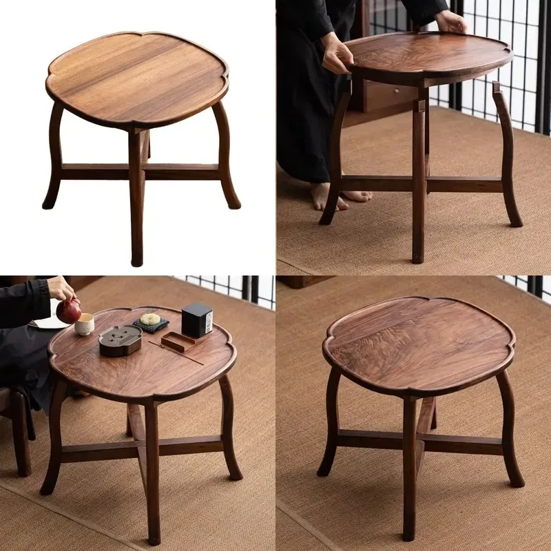Removable Mahogany Solid Wood Foldable Adjustable Height Coffee Table Portable Window Sill Low Table Multi Scene Mini Desk
