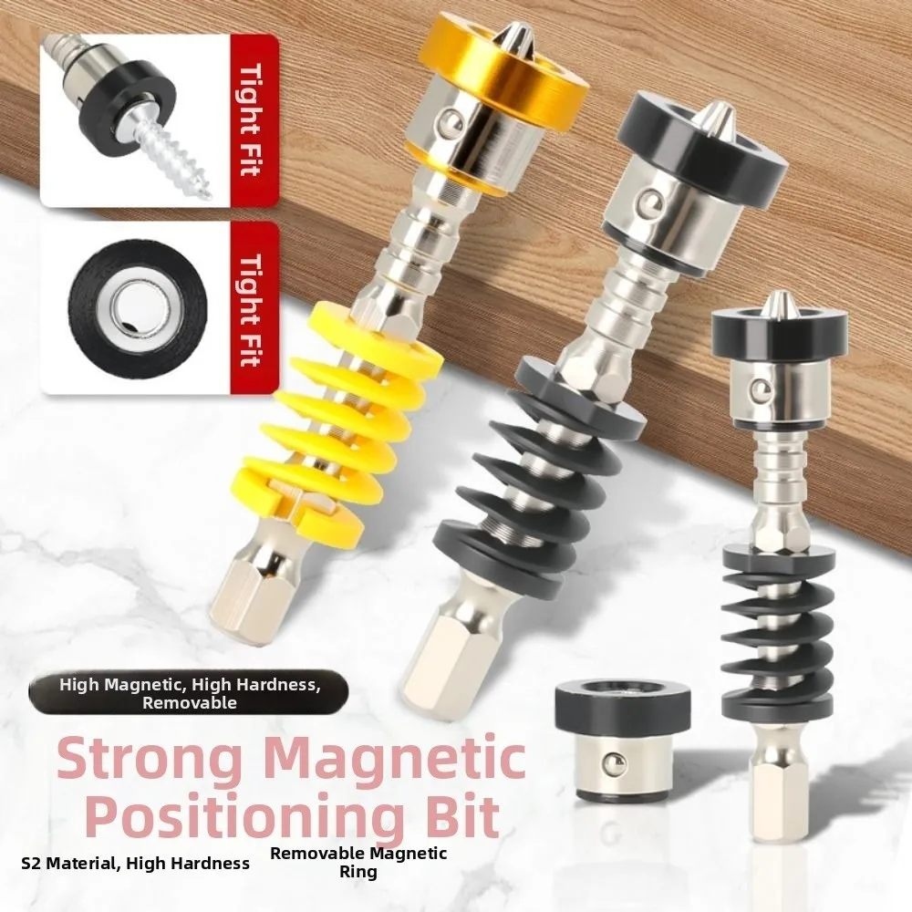 2/5Pcs Magnetic Spring-Loaded Screwdriver Bits Ring Positioning 1/4 Inch Hexagonal Wall Screw Bits Detachable Limit Ring
