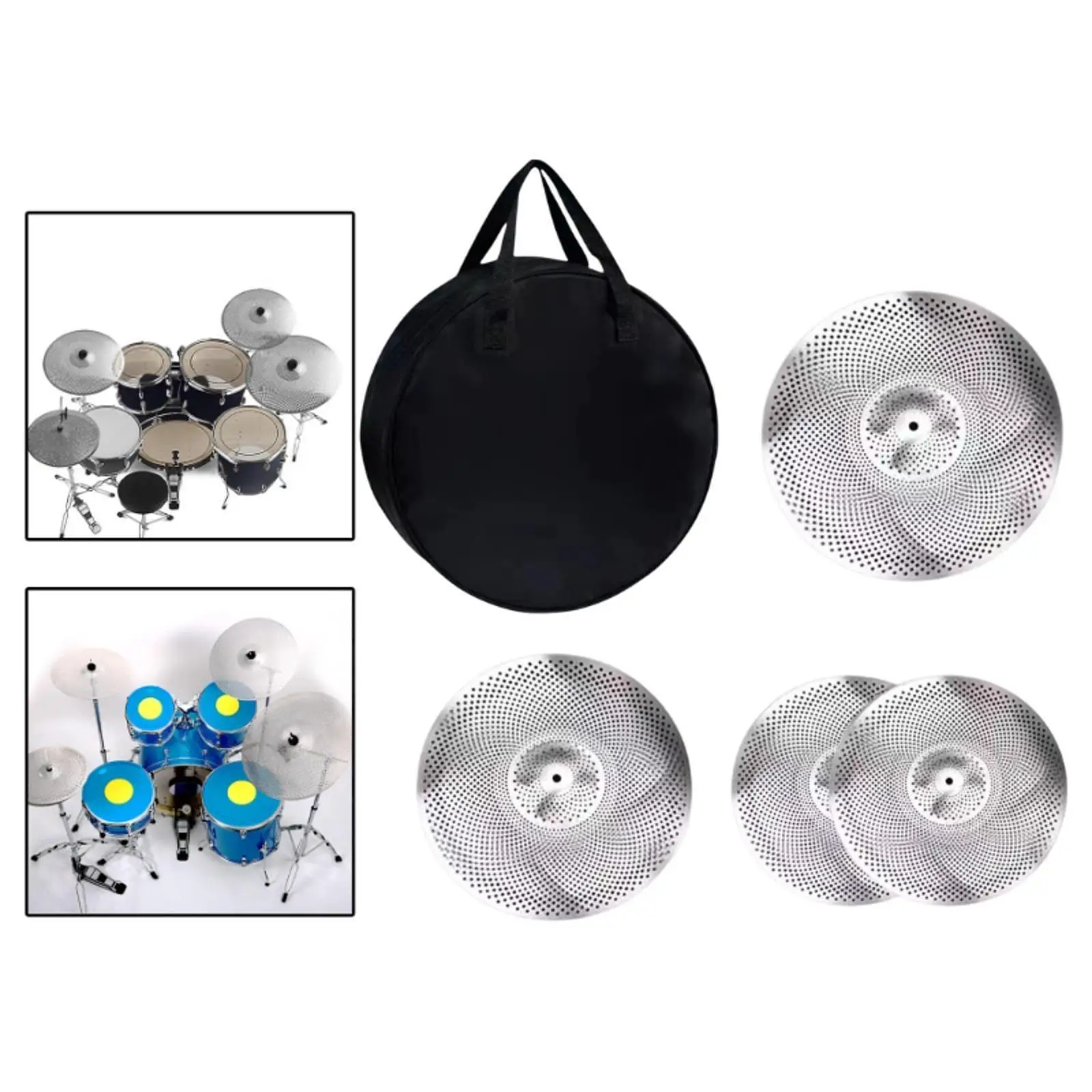 

4 Pieces Low Volume Cymbals Practical 14 inch, 16 inch, 20 inch Drum Cymbals for Beginners Music Room Drummer Practicing Stage