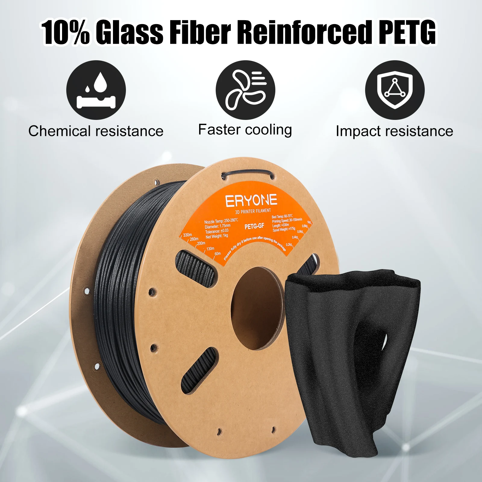 ERYONE Glass Fiber PETG Filament 1.75mm +/- 0.03mm, 3D Printing Filament PETG GF, 1kg (2.2 LBS)/Spool