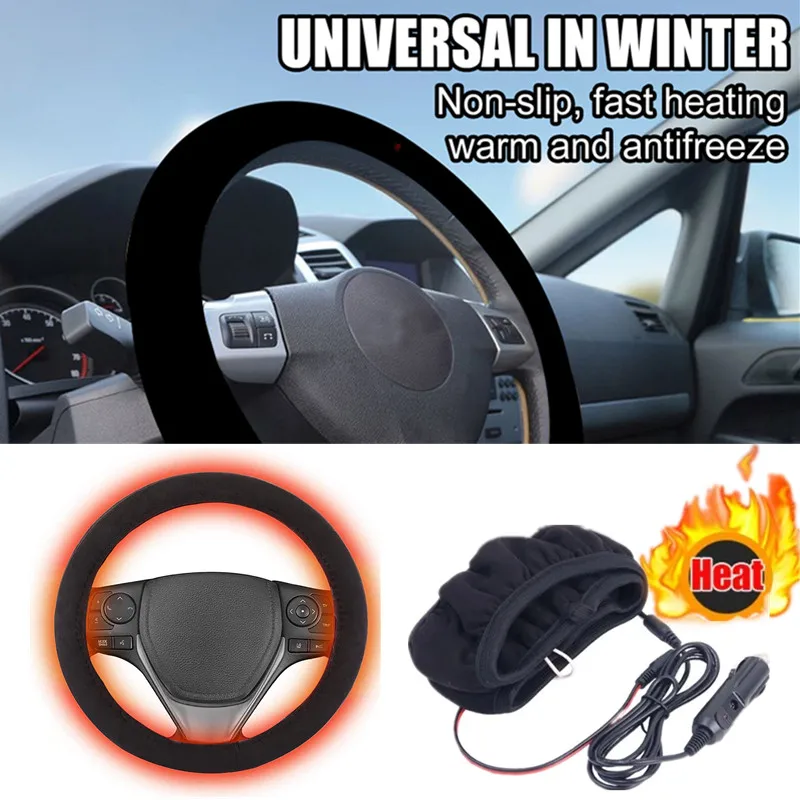 12 فولت قابلة للشحن سيارة ساخنة غطاء عجلة القيادة الاحترار الشتاء اليد عجلة القيادة حامي الشتاء السيارات الداخلية #2