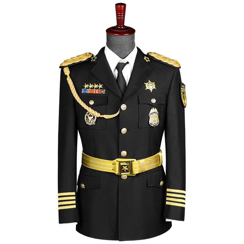 Roupa preta uniforme padrão para homens, Traje formal americano, Terno uniforme de guarda de segurança de alta qualidade, venda quente