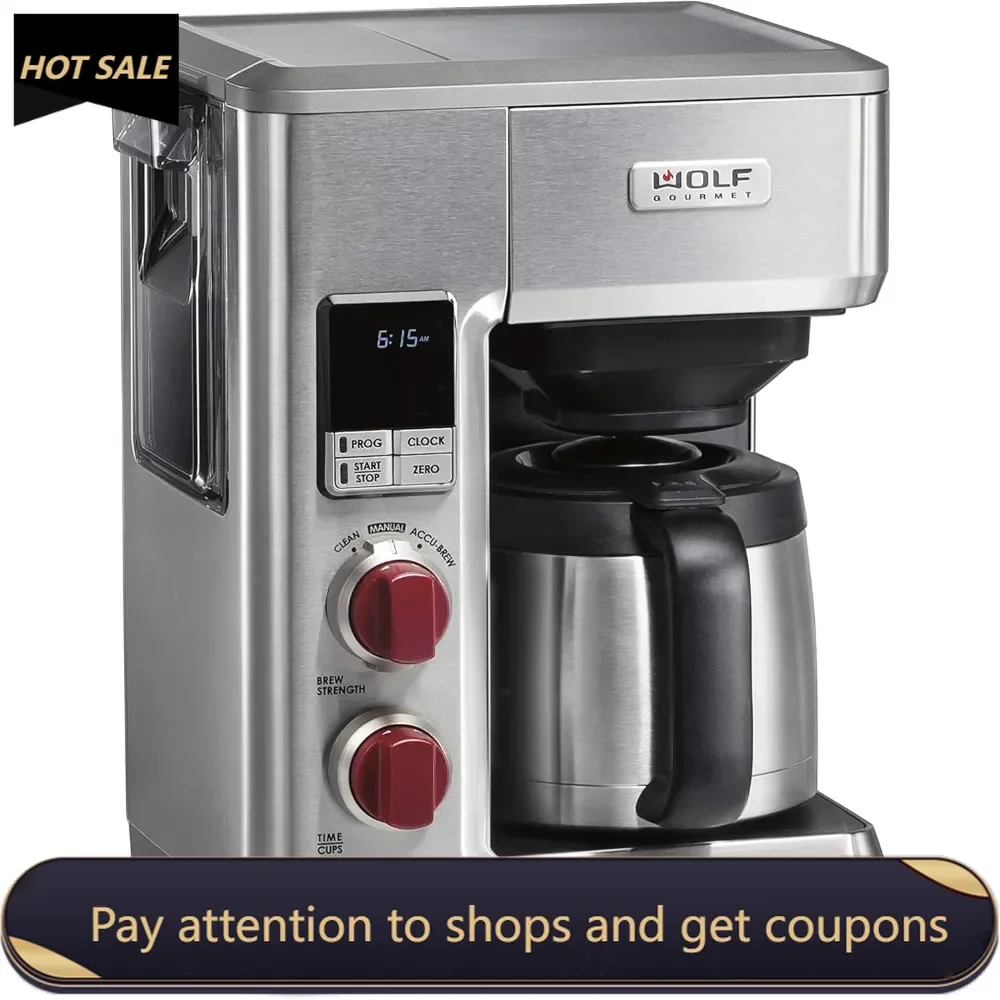 Programmable Coffee Maker System with 10 Cup Thermal Carafe，Built-In Grounds Scale，Removable Reservoir，Red Knob, Stainless Steel