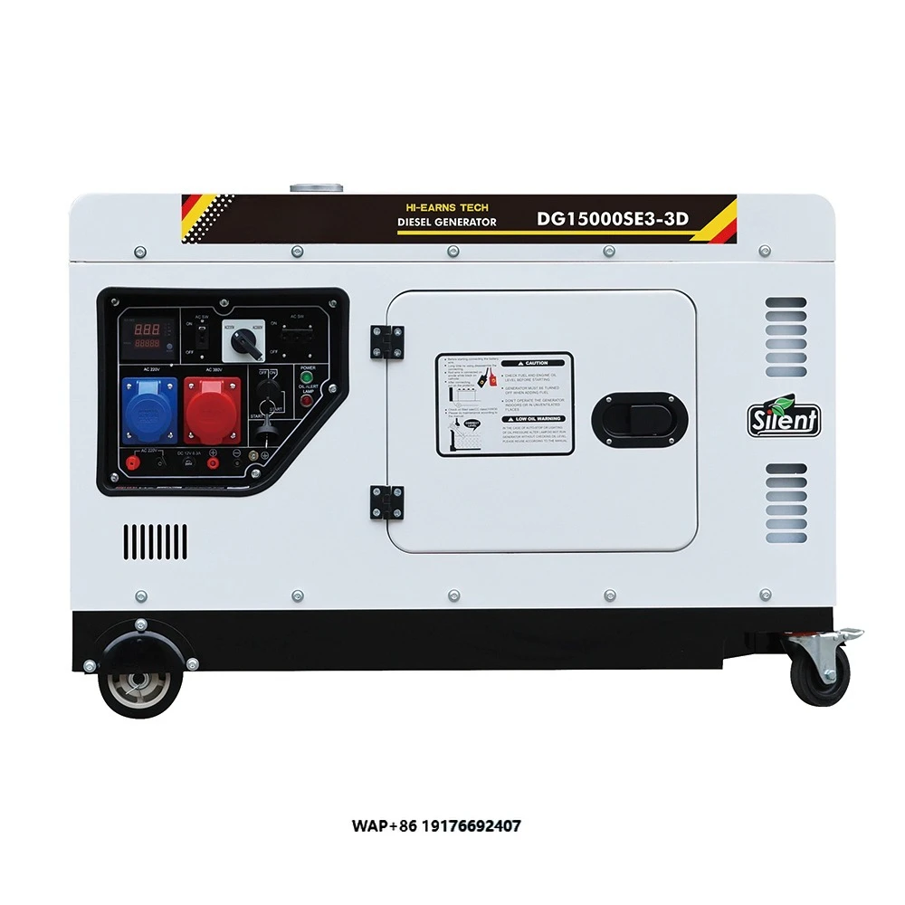 

Hiearns DG15000SE3-3D 8KW 10KW 10KVA 12.5KVA Super Silent Full Power 1105FD air Cooled Generator with AC Overload Switch