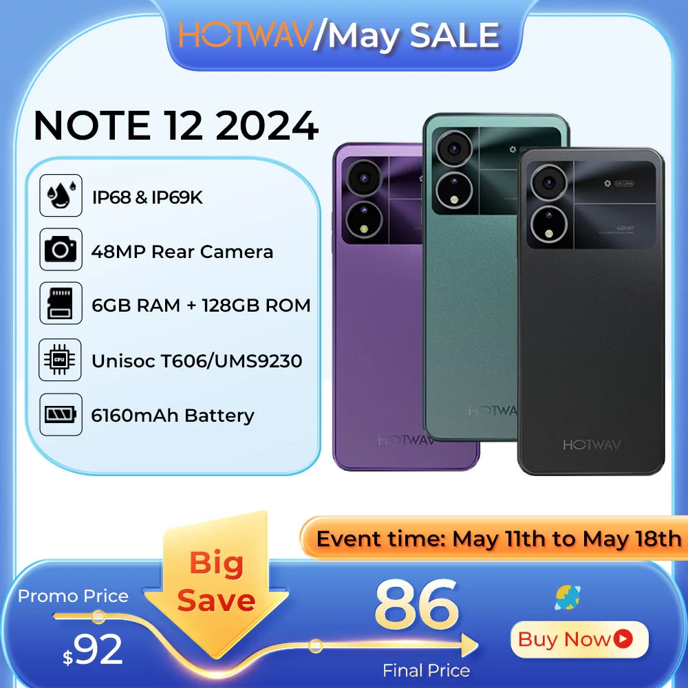 【Schiff aus Deutschland】 Neues HOTWAV Note 12 2024 Smartphone Android 14.0+5160MAH Handys 6+128GB
